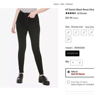 Hot Topic Denim Black Rinse Ultra Hi-Rise Jeggings